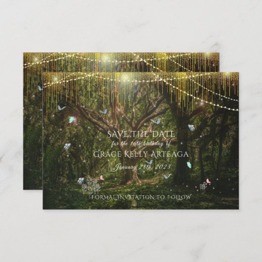 Save The Date Lumières de papillons forestiers enchantés (Devant / Derrière)