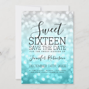 Save The Date Lumières de Parties scintillant Turquoise Sweet 16