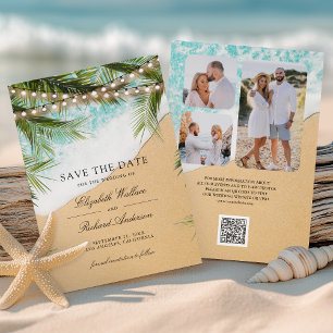 Save The Date Lumières de plage Tropical Photo QR Code Mariage