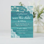 Save The Date Lumières dentelles et cordes en bois bleu (Debout devant)