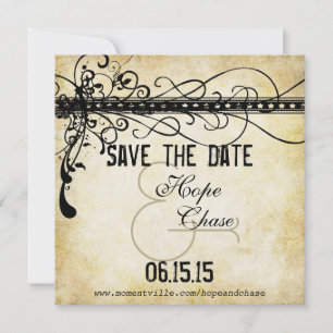 Save The Date Lumières dorées brûlées swirls funky noirs Sauvega