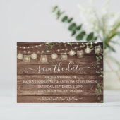 Save The Date Lumières en bois de mariage rustique en pot de mas (Debout devant)