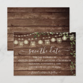 Save The Date Lumières en bois de mariage rustique en pot de mas (Devant / Derrière)