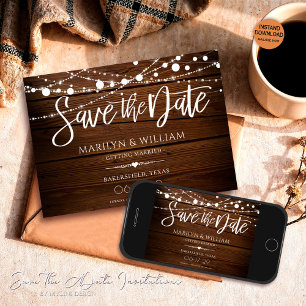 Save The Date Lumières en bois simple et en cordes Mariage rusti