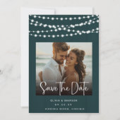Save The Date Lumières en bois Turquoise rustique 2 Photos Enreg (Devant)