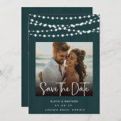 Save The Date Lumières en bois Turquoise rustique 2 Photos Enreg (Devant / Derrière)