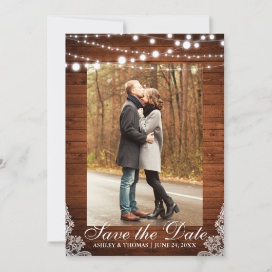 Save The Date Lumières en dentelle Mariage rustique Enregistrer  (Devant)