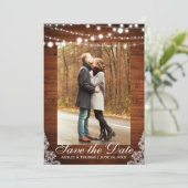 Save The Date Lumières en dentelle Mariage rustique Enregistrer  (Debout devant)