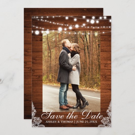 Save The Date Lumières en dentelle Mariage rustique Enregistrer  (Devant / Derrière)