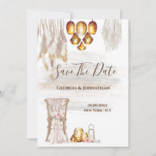 Save The Date Lumières en macramé de style bohème campagnard ave