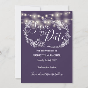 Save The Date Lumières Guirlandes Florales Violettes Mariage