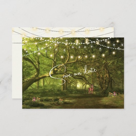 Save The Date Lumières Mariages de forêt enchantées Champignons  (Devant / Derrière)