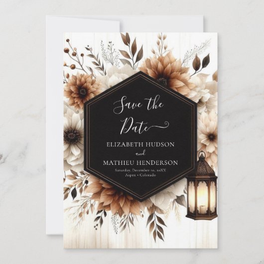 Save The Date Lumières modernes Mariage rustique (Devant)