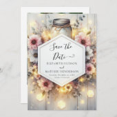 Save The Date Lumières modernes Mason Jar Mariage (Devant / Derrière)