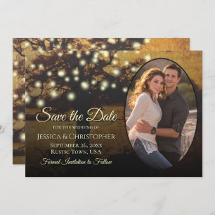 Save The Date Lumières rustiques en Arbre d'Or & Photo Mariage é