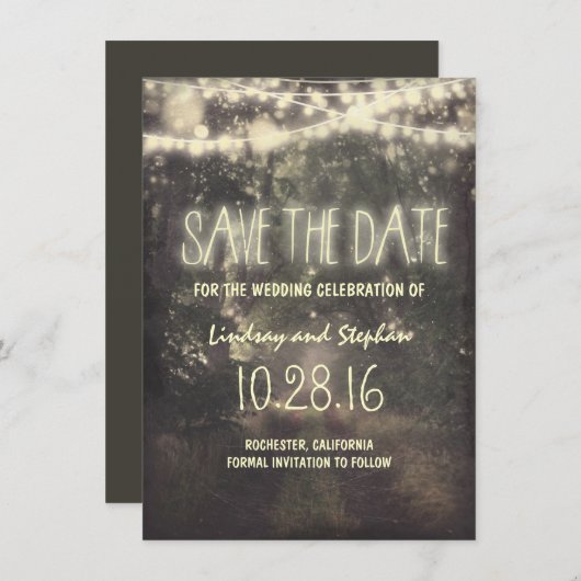 Save The Date lumières scintillantes rustique enregistrer les ca (Devant / Derrière)
