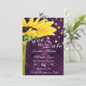 Save The Date Lumières tournesol et cordes sur Mariage pourpre (Debout devant)