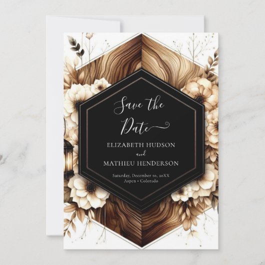 Save The Date Lumières uniques mariage rustique (Devant)