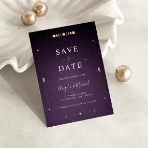 Save The Date Lune céleste d'or violet Galaxie Universe Cosmique