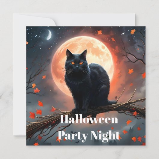 Save The Date Lune de chat noir d'Halloween effrayant, (Devant)