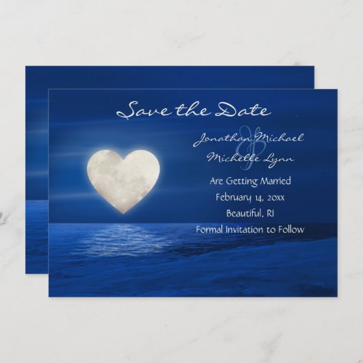 Save The Date Lune de coeur avec plage couverte de neige Mariage (Devant / Derrière)