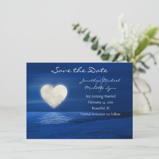 Save The Date Lune de coeur avec plage couverte de neige Mariage (Debout devant)
