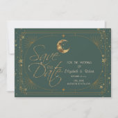 Save The Date Lune étoiles cadre or céleste vert (Devant)