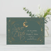 Save The Date Lune étoiles cadre or céleste vert (Debout devant)