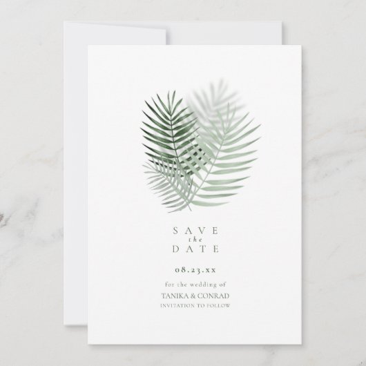 Save The Date Lush Palm Leaf Mariage Moss Green ID956 (Devant)