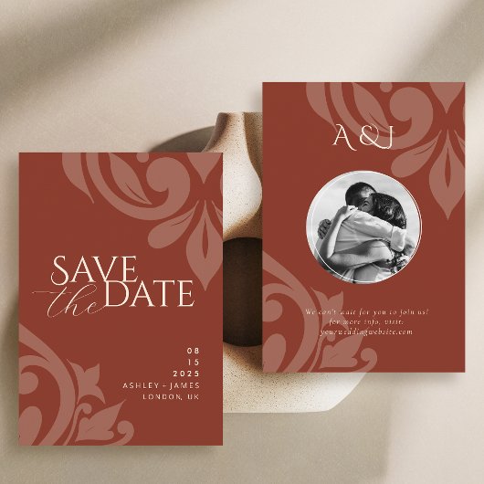 Save The Date Lush Sienna Classic Damask Élégant Mariage photo