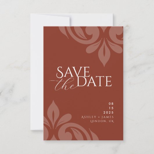 Save The Date Lush Sienna Classic Script Damask Photo Mariage (Devant)