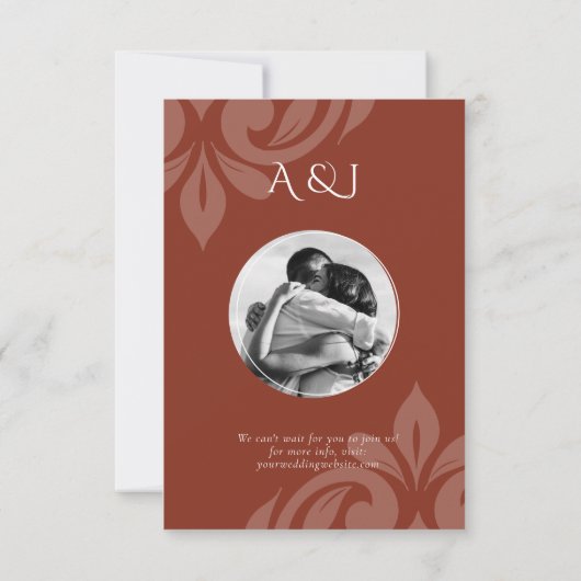 Save The Date Lush Sienna Classic Script Damask Photo Mariage (Dos)