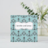 Save The Date Lustre En Crème Bleue Enregistrer La Date (Debout devant)