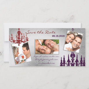 Save The Date Lustre en damas d'argent rouge & prune violet