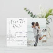 Save The Date Lustre Floral bleu Eucalyptus Mariage élégant (Debout devant)