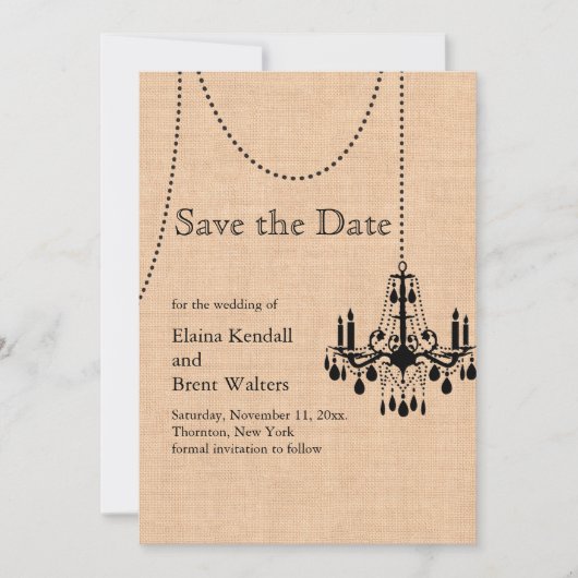 Save The Date Lustre sur Burlap Enregistrer la date (Devant)