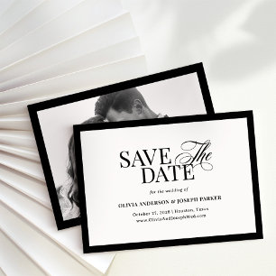 Save The Date Luxe classique Elégant noir et blanc et photo