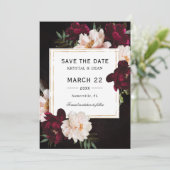 Save The Date Luxe Dark Moody Bourgogne Blush Floral Mariage (Debout devant)