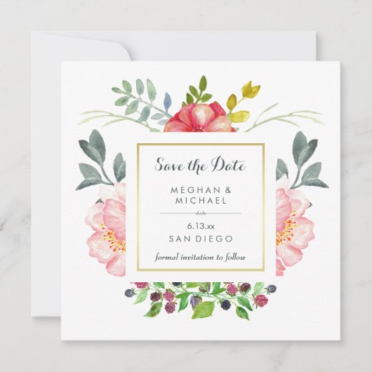 Save The Date Luxe Elegant Peony Flowers with Gold Enregistrer l (Devant)