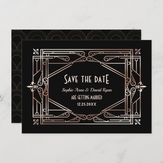Save The Date Luxe Gold Great Gatsby Art Déco Mariage des années (Devant / Derrière)
