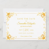 Save The Date Luxe Golden Floral Blanc et Or Quinceanera (Devant)