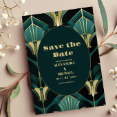 Save The Date Luxe Green et Gold Art Déco Mariage
