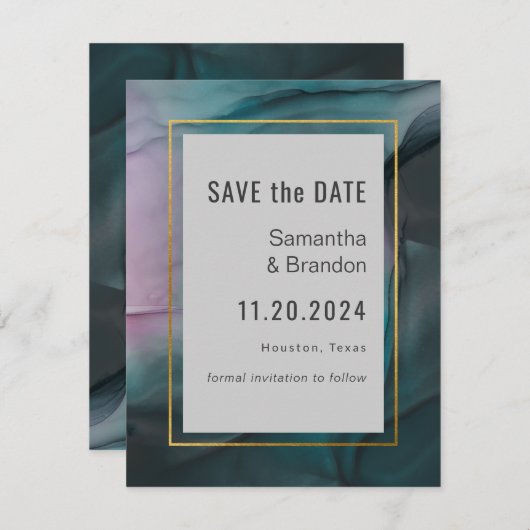 Save The Date Luxe Jewel Tones Enk Wash Wedding Enregistrer la d (Devant / Derrière)