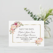 Save The Date Luxe Or Blush Rose Floral Navy Économisez La Date (Debout devant)