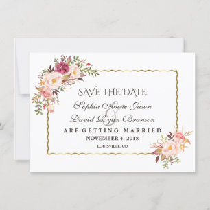 Save The Date Luxe Or Blush Rose Floral Navy Économisez La Date