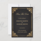 Save The Date Luxe Orné Élégant en Or (Devant)