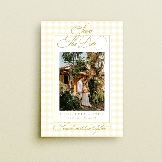 Save The Date Luxe Script Citrus Yellow Refined Summer Wedding