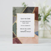 Save The Date Luxurious Gold Geometric Blue Green Brown Wedding (Debout devant)