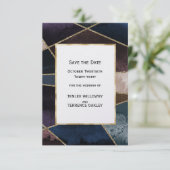 Save The Date Luxurious Gold Geometric Blue Purple Brown Wedding (Debout devant)