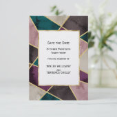 Save The Date Luxurious Gold Geometric Green Purple Wedding (Debout devant)